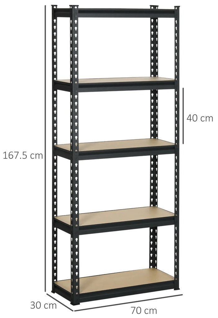 Raft de depozitare cu 5 niveluri, set de 2 din MDF, otel, 70x30x167,5cm negru si maro HOMCOM | Aosom Romania