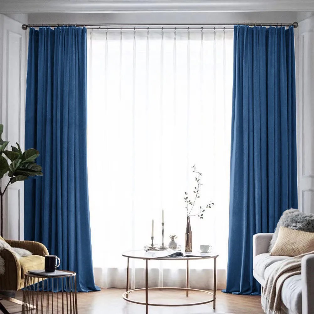Draperie din catifea blackout cu rejansa din bumbac tip fagure, Madison, 250x210 cm, densitate 700 g ml, Dark Cerulean, 1 buc