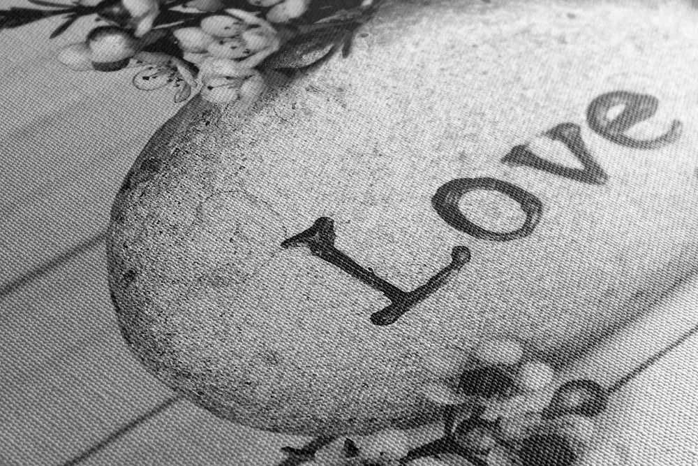 Tablou cu inscripție pe piatră Love în design alb-negru