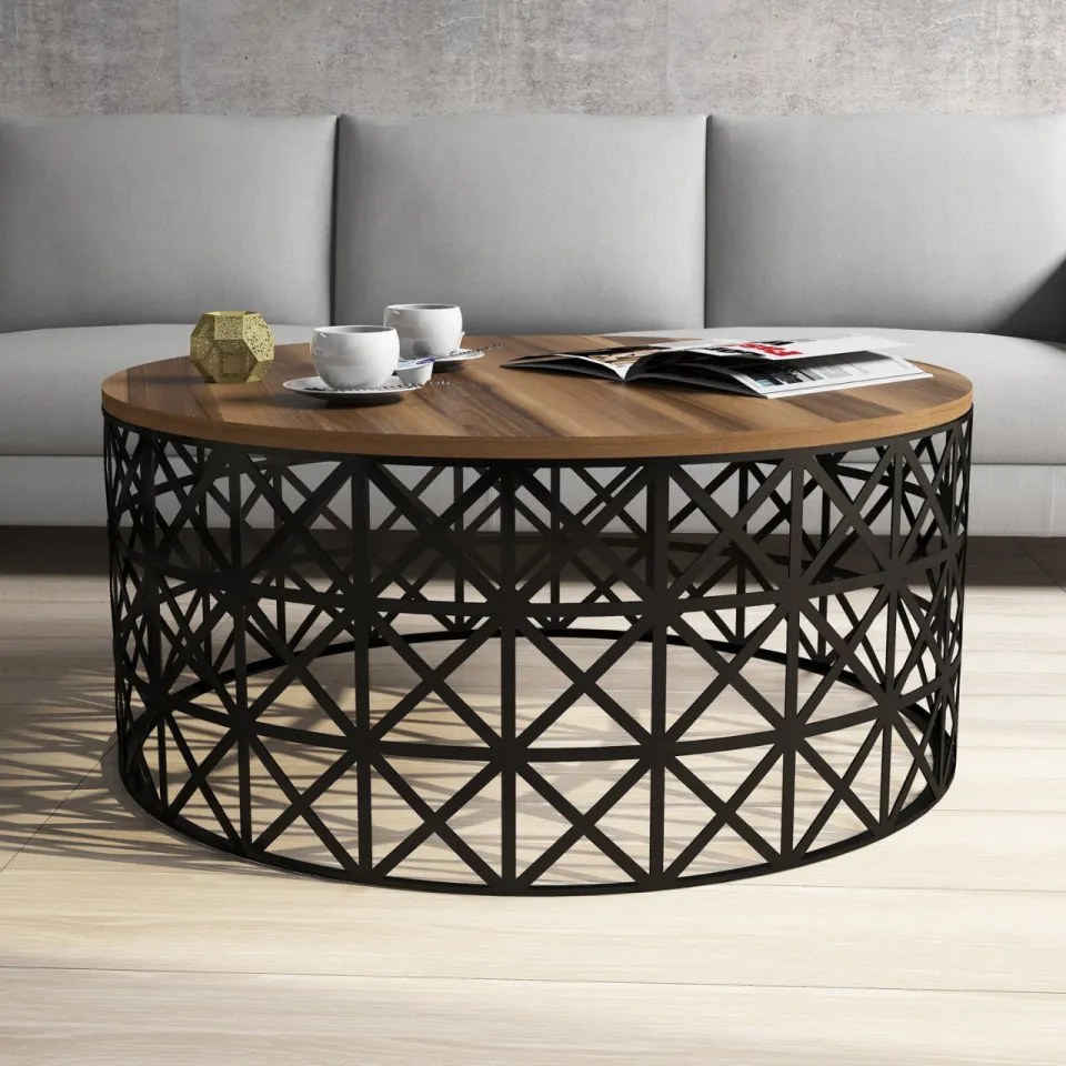 Măsuţă de Cafea Selin Metal Ferforje, Nuc / Negru