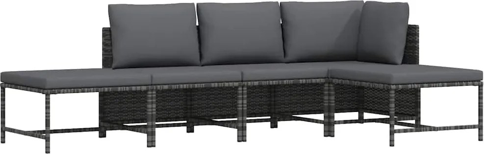 vidaXL Set canapea de grădină cu perne, 5 piese, gri, poliratan