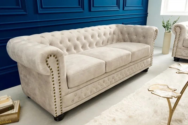 Canapea clasica stil englezesc Chesterfield 3 locuri, sampanie