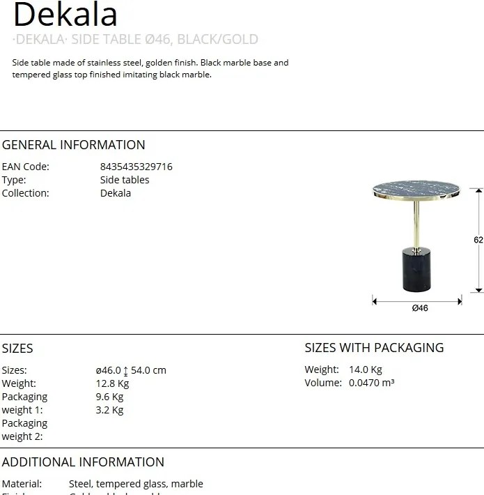 Masuta laterala design modern Dekala negru/auriu SV-258203