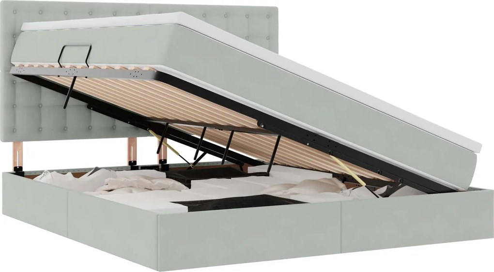vidaXL Pat cu saltea și LED cu saltea Gri deschis 160 x 200 cm Catifea