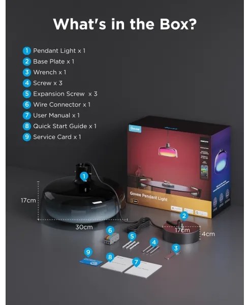 Govee - Lampă suspendată LED RGBICWW, reglabilă, cu cablu, LED/21W/230V, finisaj mat, Wi‑Fi