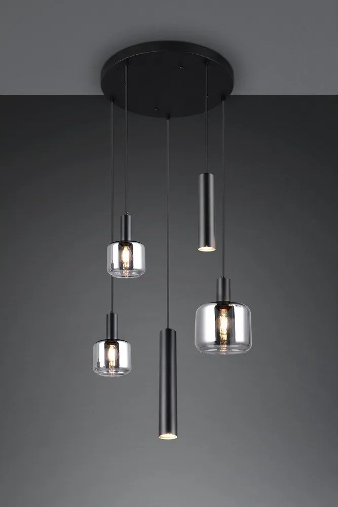 Lustră neagră cu abajur din metal/cu abajur din sticlă ø 40 cm Mataro – Trio