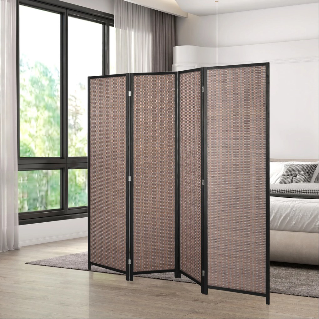 HOMCOM Paravan din lemn divizor de cameră cloison de séparation pliabil 4 panouri 180 x 180 cm maro | Aosom Romania