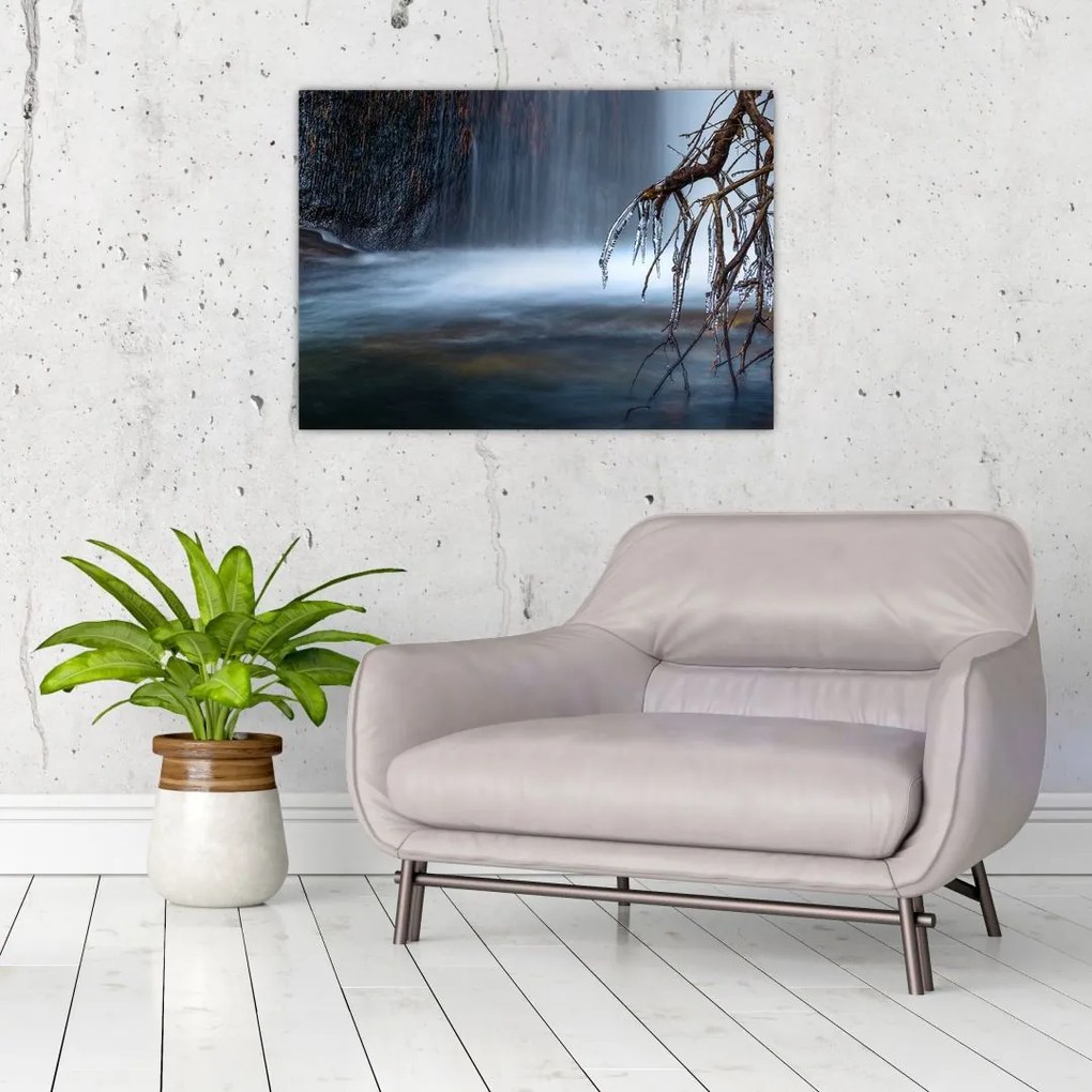 Tablou pe sticlă - Laguna de iarnă (70x50 cm)