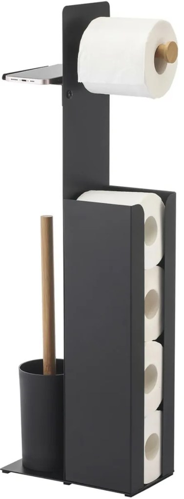 Suport pentru hârtie igienică cu perie și suport Spirella Yoni 67 x 22 x 12 cm, negru