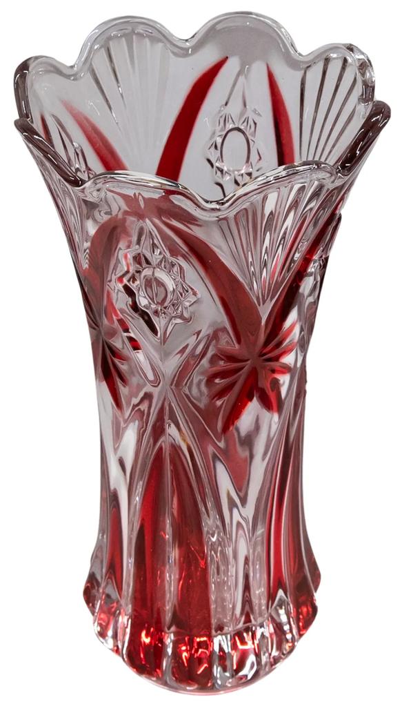 Vază sticlă transparentă cu inserții roșii