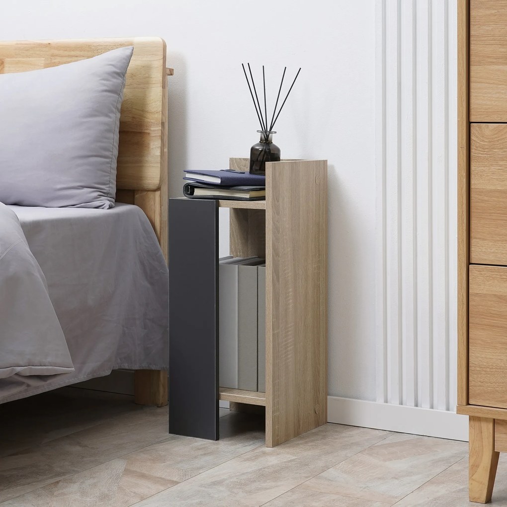 HOMCOM Set de 2 Noptiere Moderne cu Poliță Deschisă, Măsuță de Cafea, Spațiu de Depozitare, Gri, 27x25x60cm | Aosom Romania