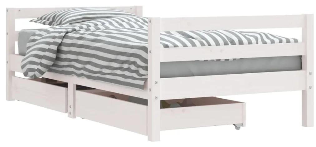 834445 vidaXL Cadru de pat copii cu sertare, alb, 80x160 cm, lemn masiv pin
