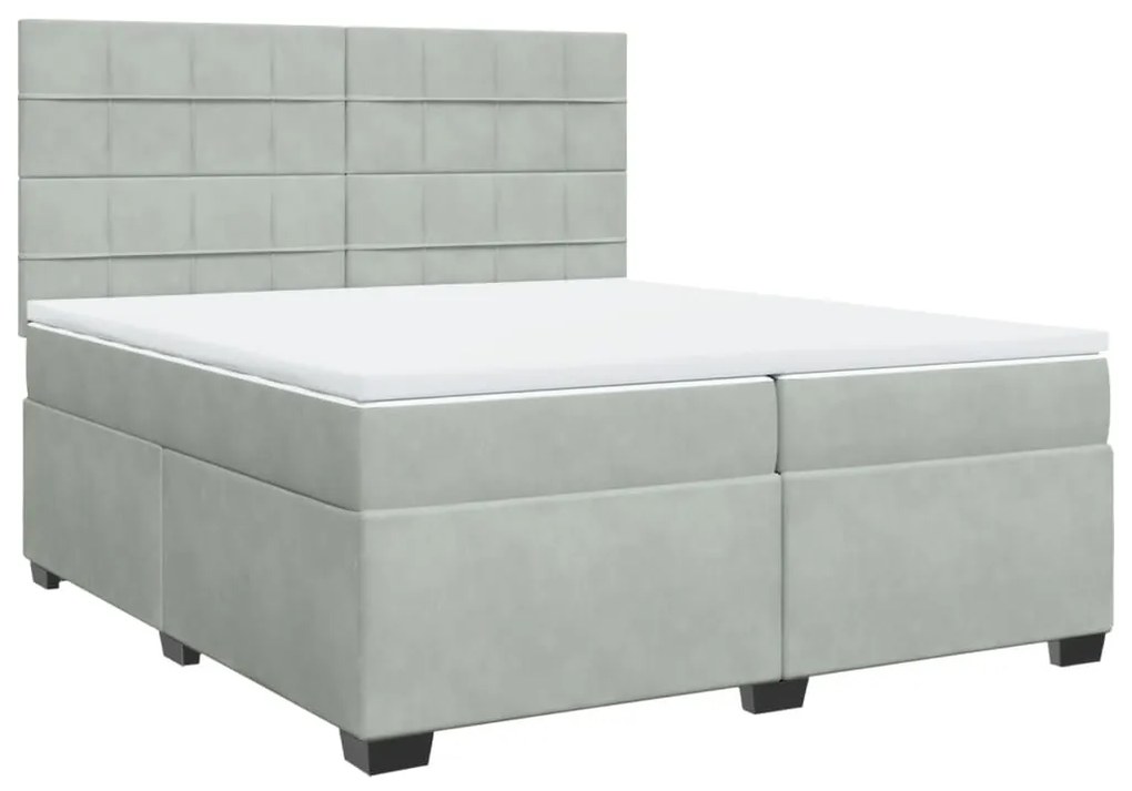 3291002 vidaXL Pat box spring cu saltea, gri deschis, 200x200 cm, catifea