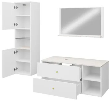 Mobilier baie Kiago II (Alb mat + Marmură bianco + auriu) . 1103959