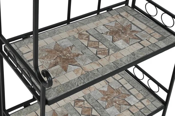 Etajeră din fier forjat, cu design mozaic ceramic, stil mediteraneean, "Tesera"