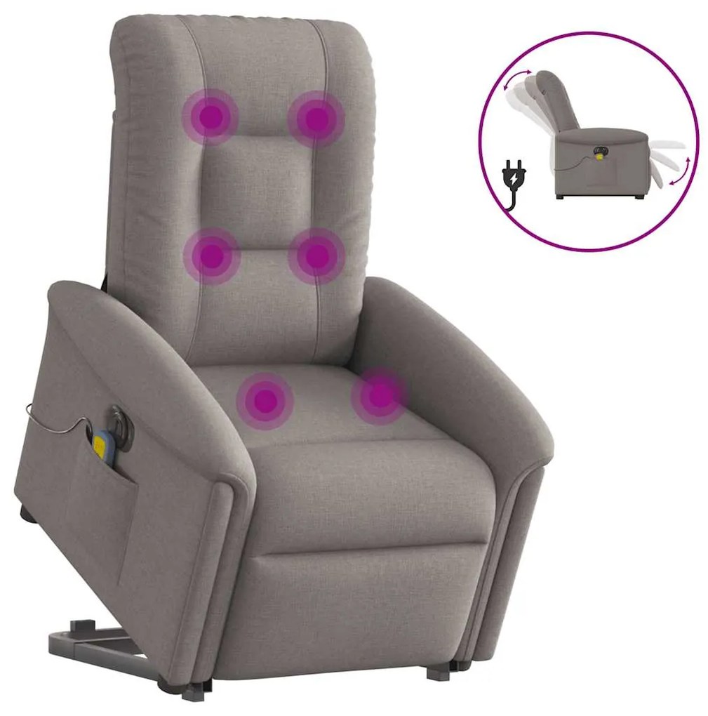 vidaXL Fotoliu electric masaj rabatabil cu ridicare, gri taupe, textil