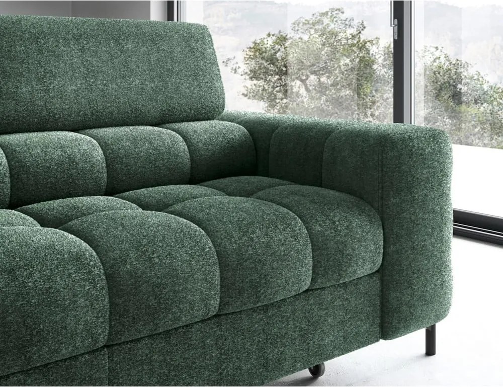 Colțar verde extensibil/cu spațiu de depozitare cu tapițerie din țesătură bouclé (cu colț pe partea stângă/în formă de ”L”) Ferucce – ELTAP