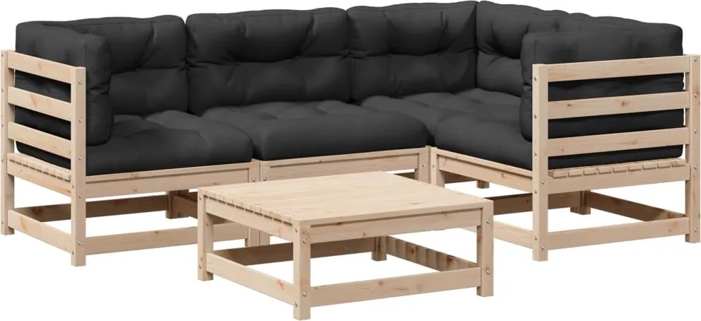 vidaXL Set canapele de grădină cu perne, 5 piese, lemn masiv de pin