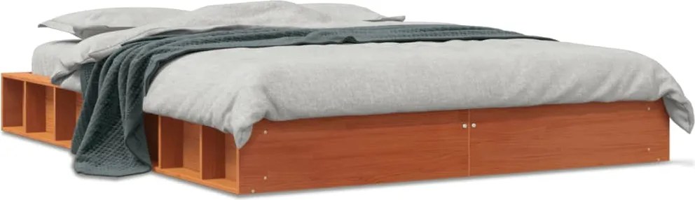 vidaXL Cadru pat fără saltea, maro ceruit, 140x190 cm, lemn masiv pin