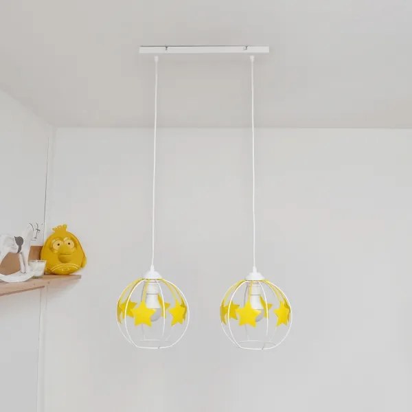 Lustră pe cablu pentru copii STARS 2xE27/15W/230V galben/alb