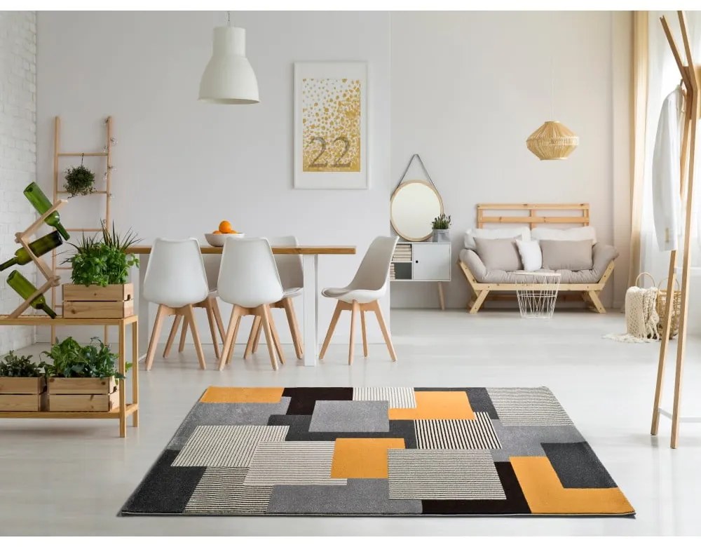 Covor Universal Leo Square, 160 x 230 cm, gri-portocaliu