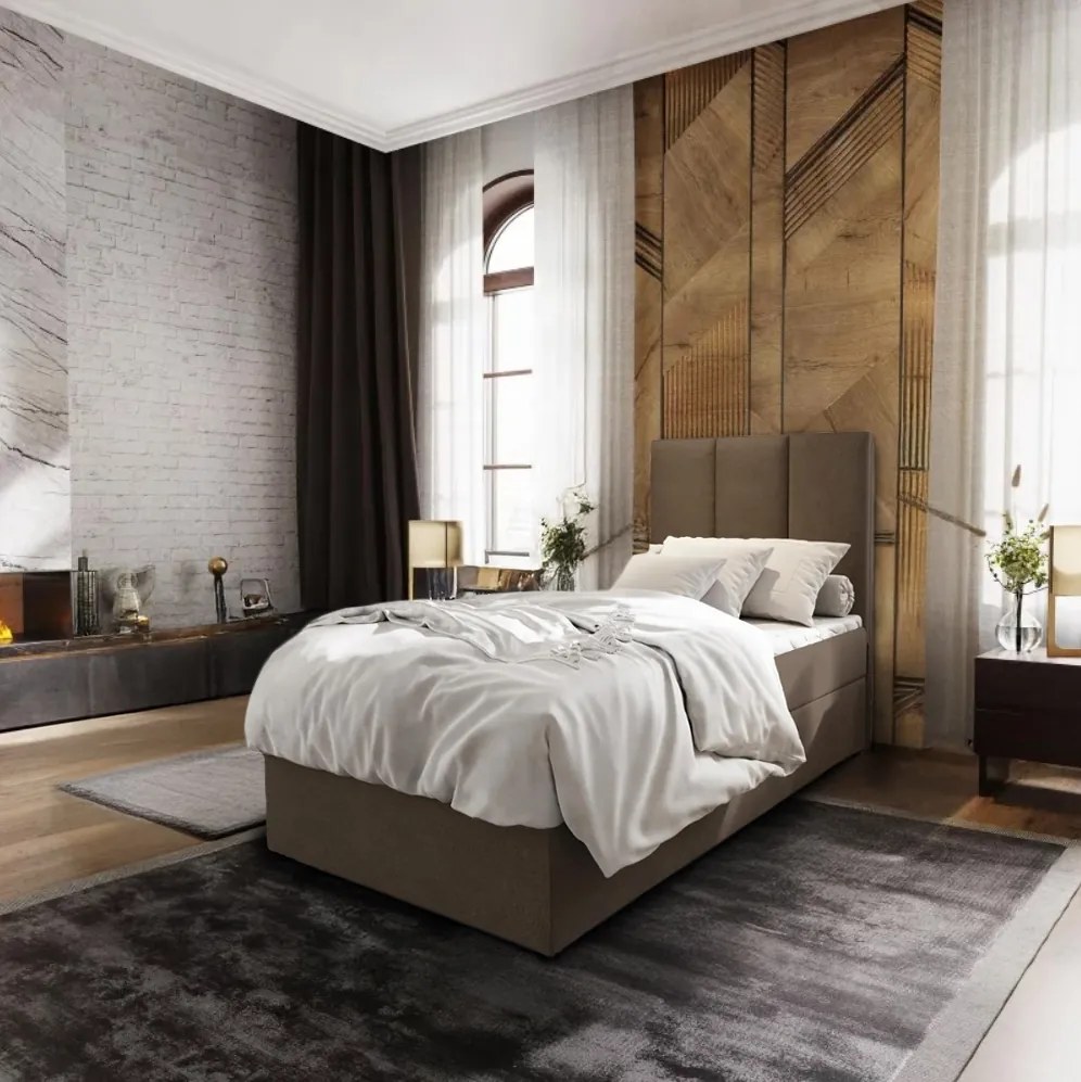 Pat boxspring tapițat MERALIS 80x200 cm maro Saltele: Saltea cu arcuri Bonell