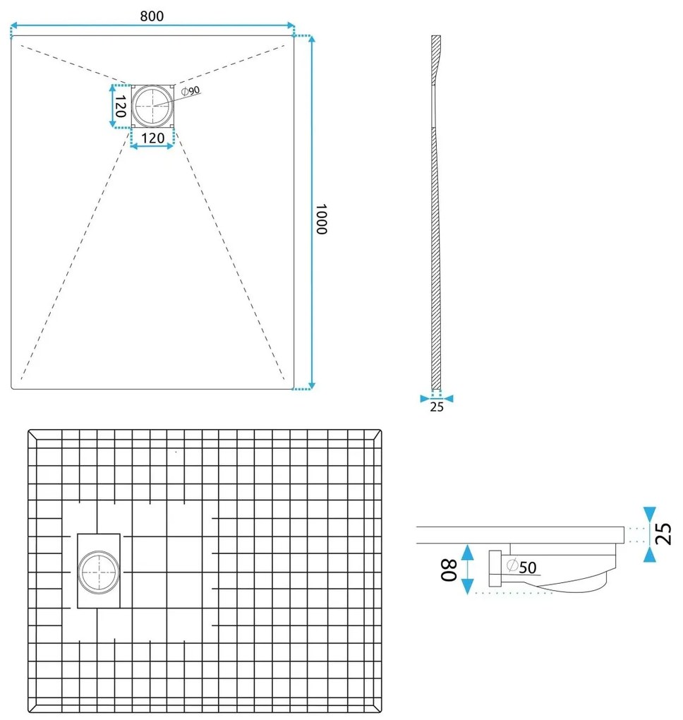 Rea Magnum cadita de dus dreptunghiulara x80 cm alb REA-K7004