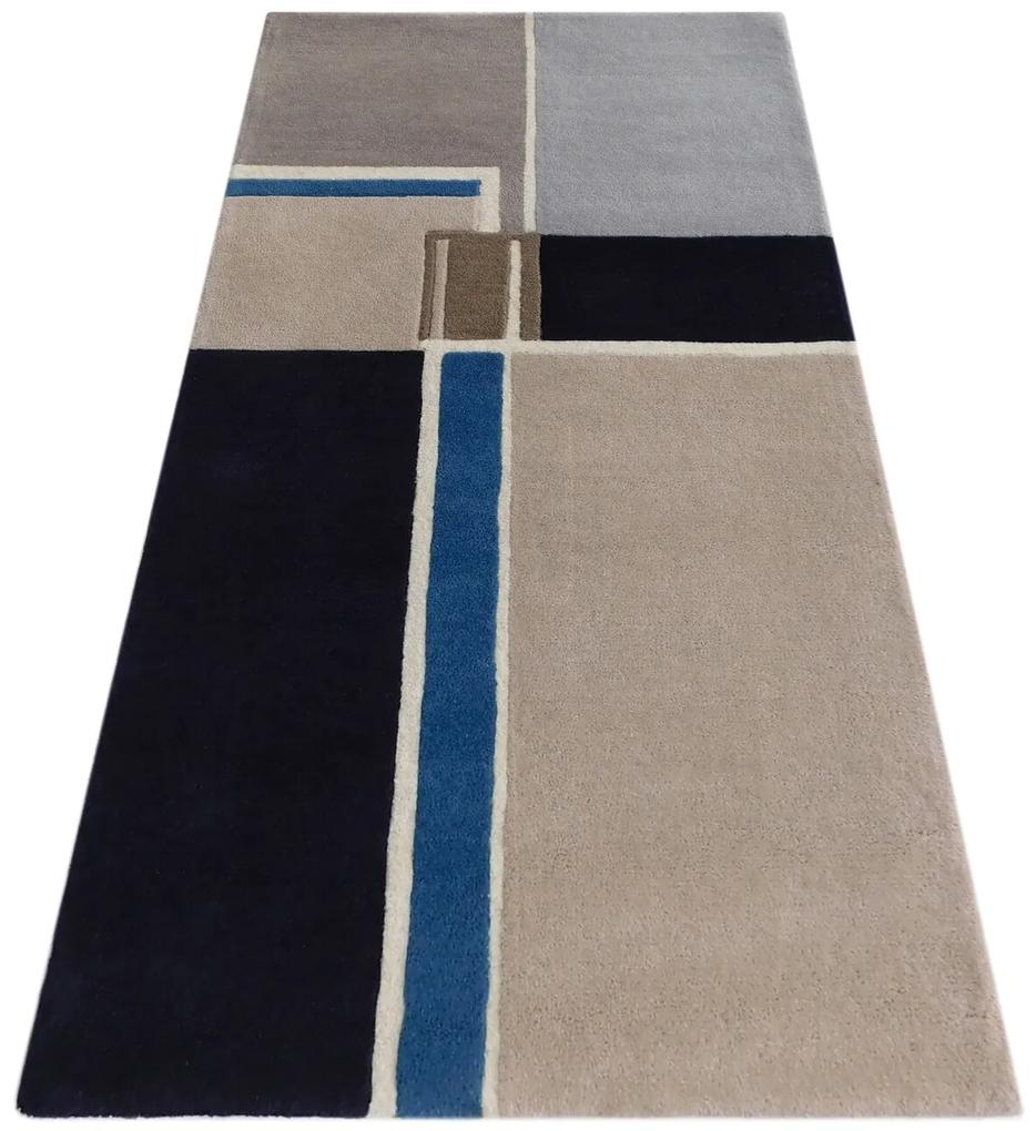 Covor Sea Bedora, 160x230 cm, 100% lana, albastru, finisat manual