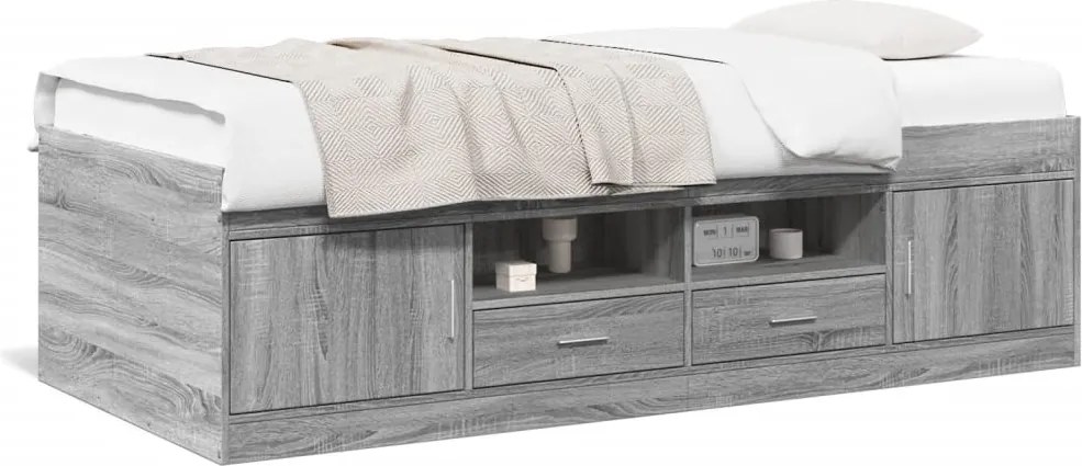 vidaXL Pat de zi cu sertare fără saltea, gri sonoma, 100x200 cm