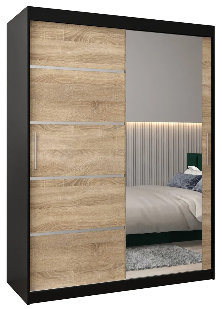 Dulap de haine 150 cm cu oglindă Verika 2 150 (negru + stejar sonoma). 1064204