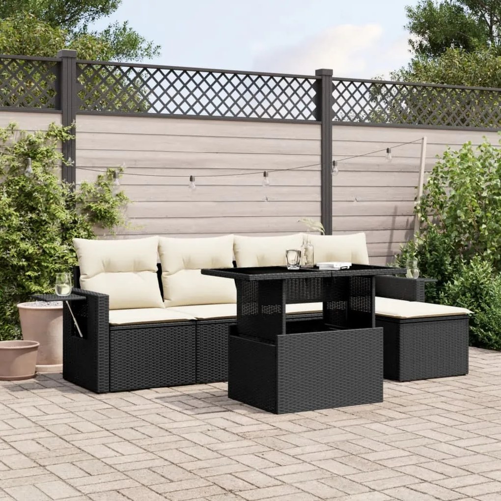 3267866 vidaXL Set mobilier de grădină cu perne, 6 piese, negru, poliratan