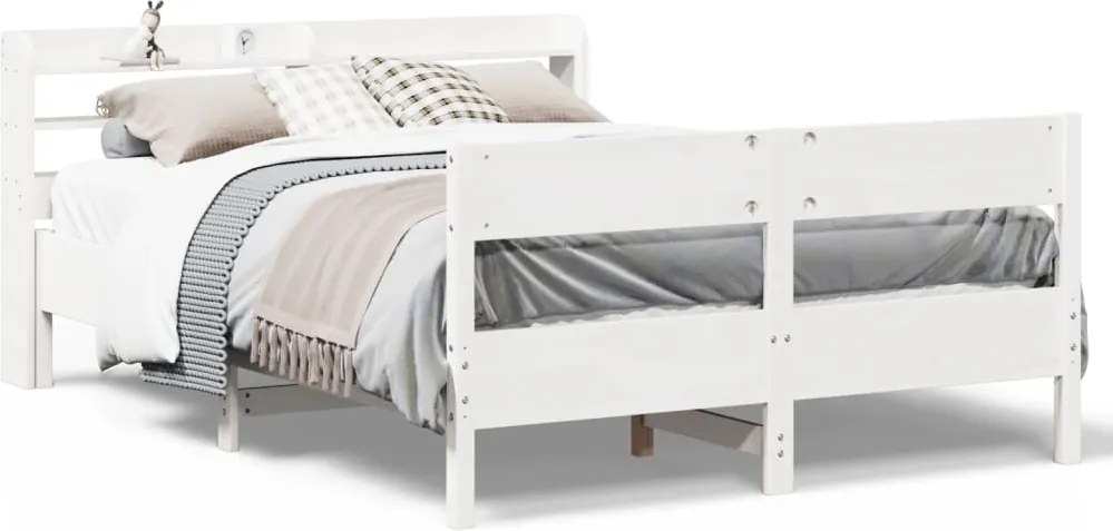 vidaXL Cadru de pat fără saltea, alb, 135x190 cm, lemn masiv de pin
