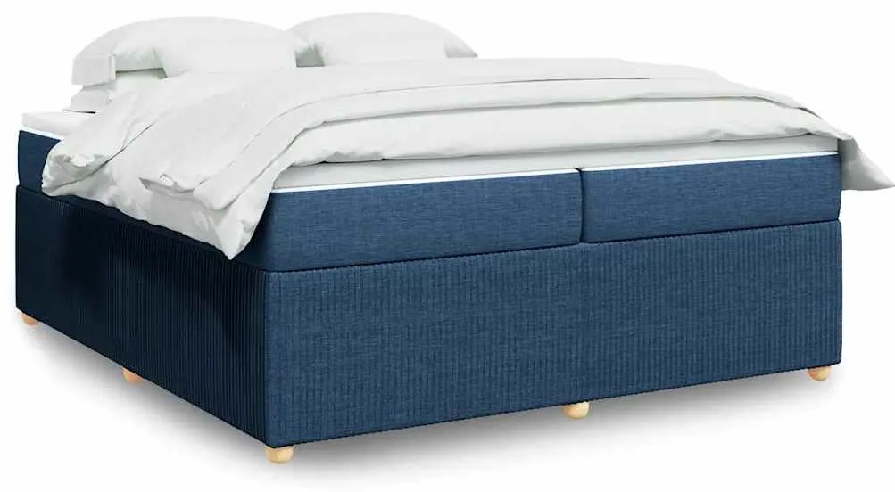 vidaXL Pat box spring cu saltea, albastru, 200x200 cm, textil