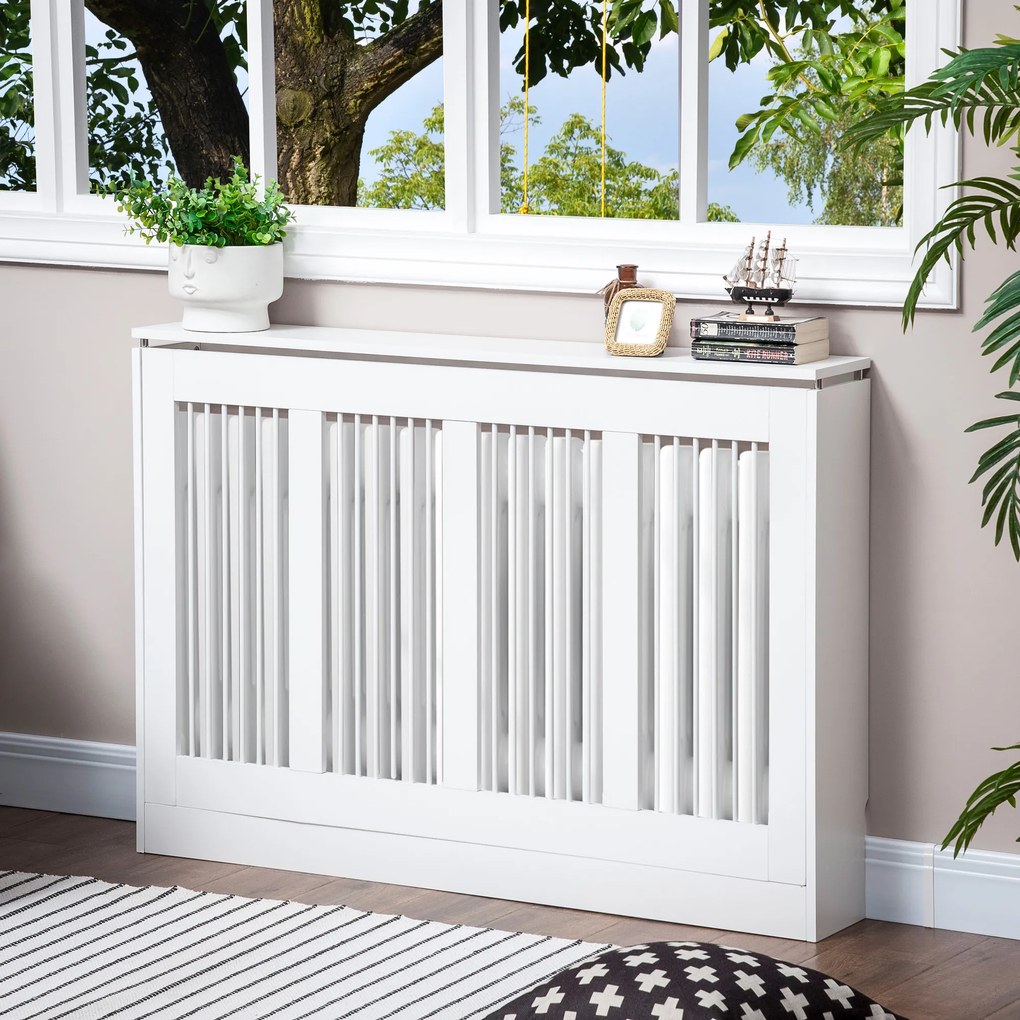 Capac pentru radiator modern din MDF si otel, 120x18x84cm, alb HOMCOM | Aosom Romania