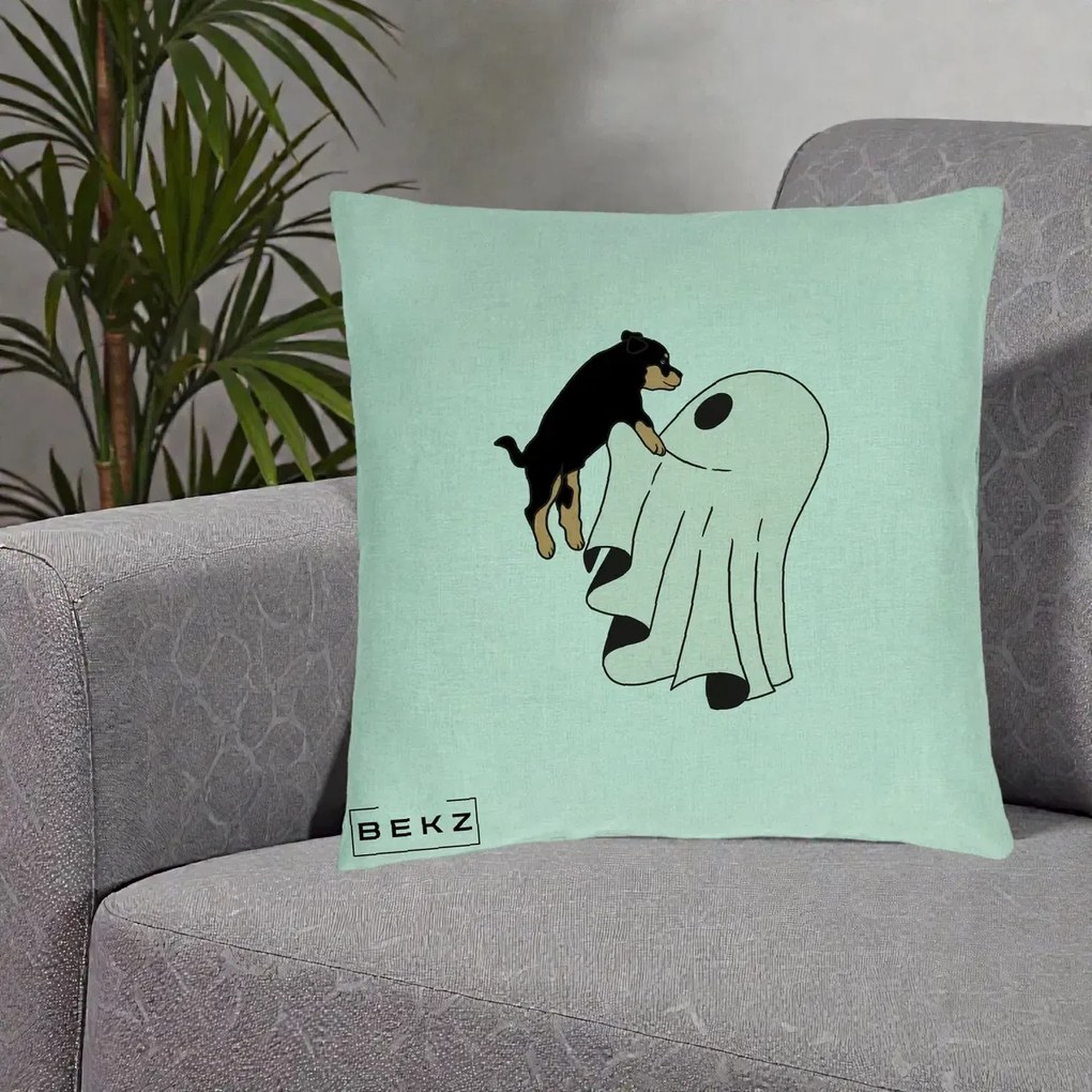 Perna Decorativa Caine Rottweiler Fantoma Halloween, 40x40 cm, Verde Menta, Husa Detasabila, Perna Inclusa, BEKZ®