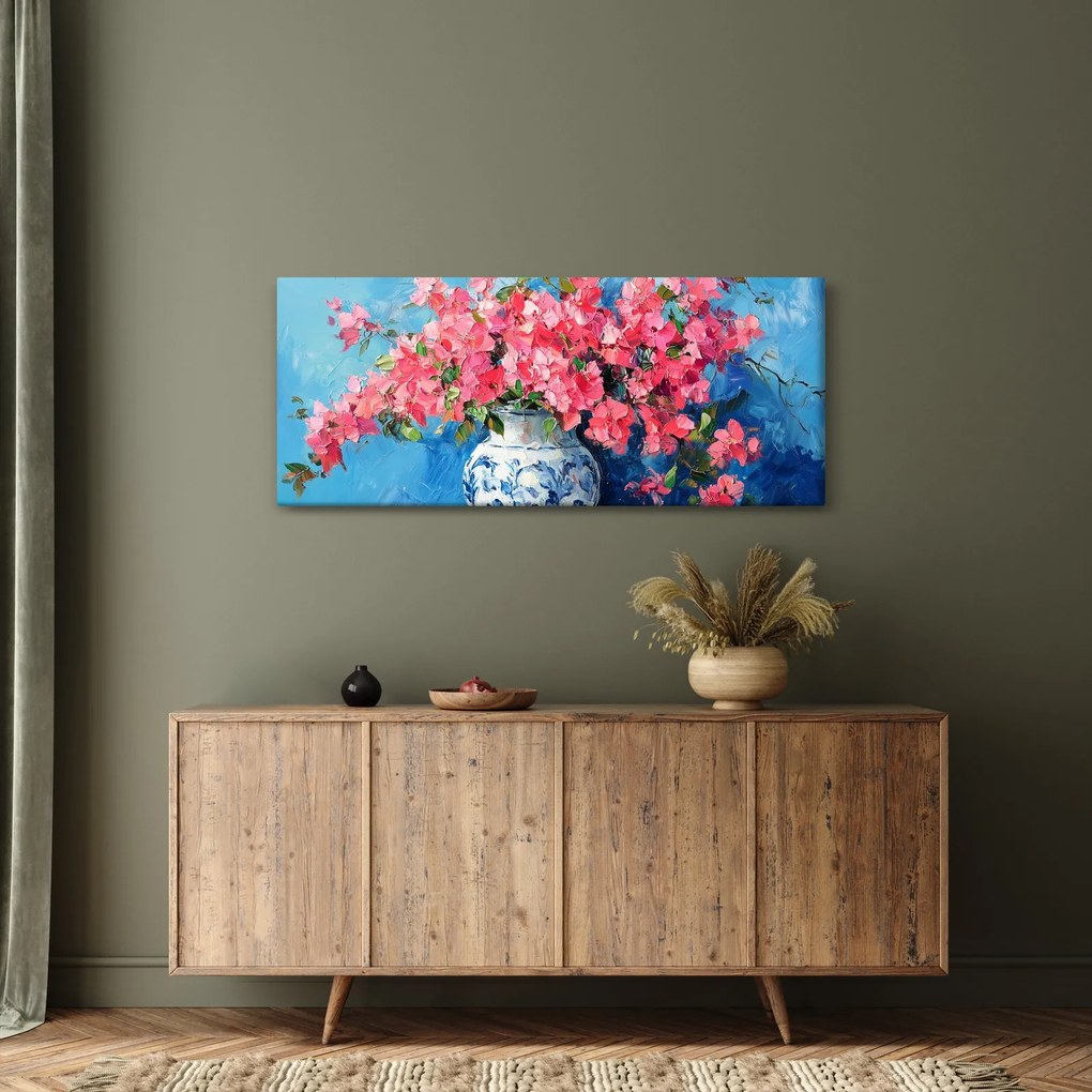 Tablou - Vază cu flori roz (120x50 cm)