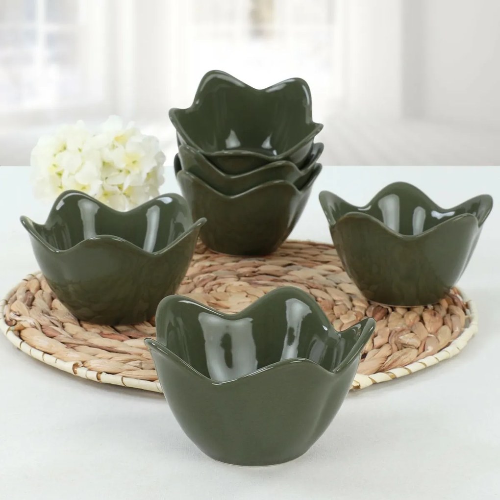 Set de 6 boluri ceramice Lotus 11,8 cm, verde