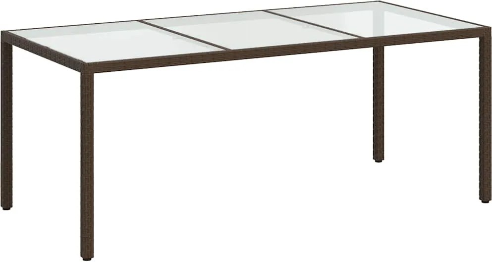 vidaXL Masă de grădină,maro,190x90x75cm sticlă securizată și poliratan
