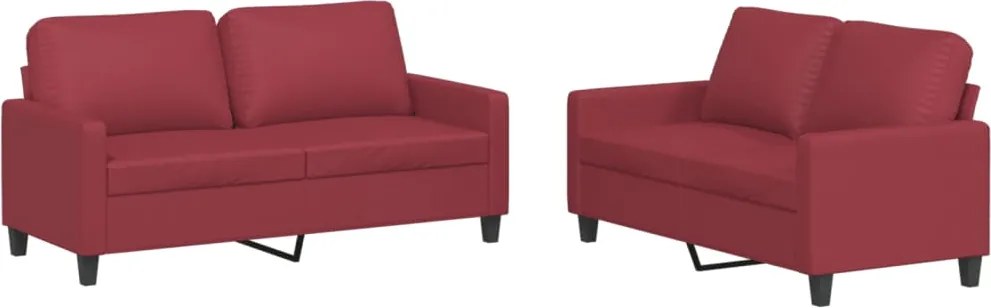 vidaXL Set de canapele cu perne, 2 piese, roșu vin, piele ecologică