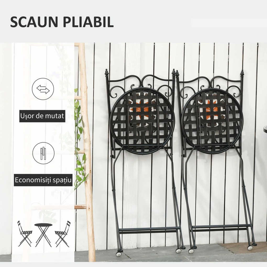 Set de Gradina Outsunny cu 2 Scaune Pliante si 1 Masuta tip Mozaic, Metal si Ceramica | Aosom Romania
