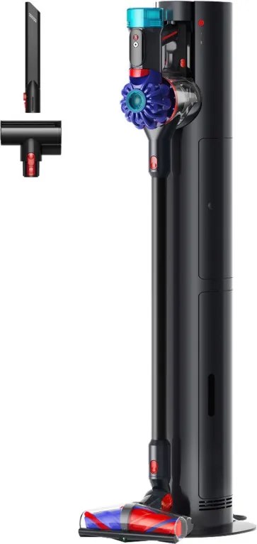 Aspirator vertical cu statie de incarcare si golire automata Dyson V10 Konical Moulded 594030-01, 150AW, 0,5 l, 60 min, 3 moduri, HEPA, Golire igienica, Fara incurcaturi, Negru