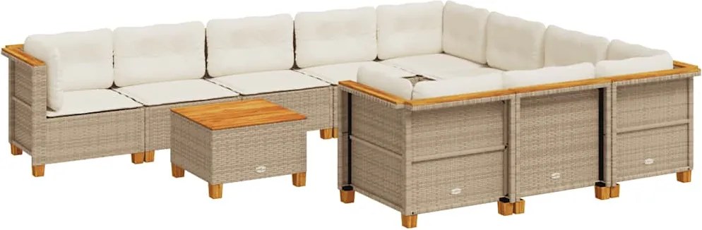 vidaXL Set canapele de grădină cu perne, 11 piese, bej, poliratan