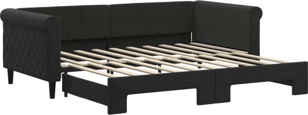 vidaXL Pat de zi cu extensie, negru, 90x190 cm, catifea