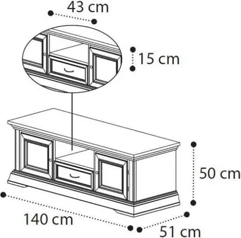 Comodă TV lemn masiv nuc Victoria Crem/, 170 × 51 × 50 cm