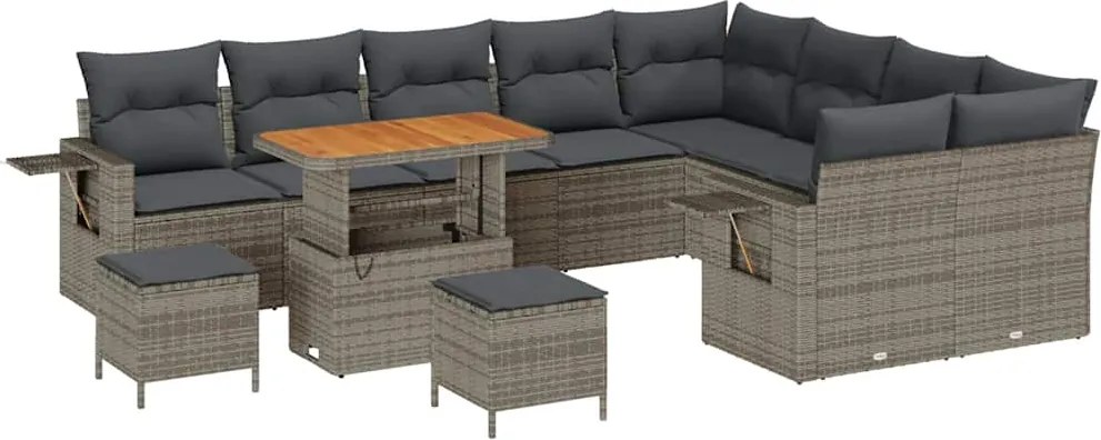 vidaXL Set de canapele pentru grădină cu pernă 12 pcs Gri poliratan