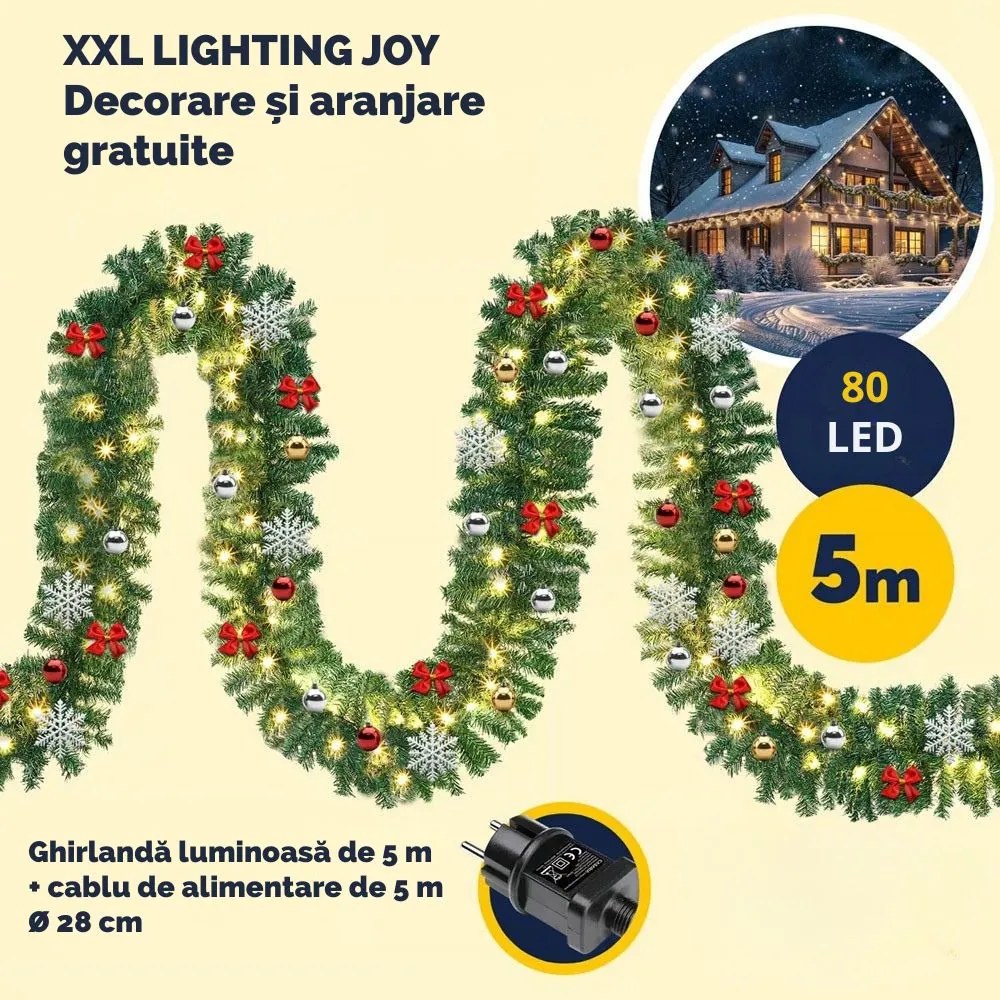 Ghirlandă de Crăciun ANDREA cu iluminare și telecomandă, decorată, 5 m, verde Casaria