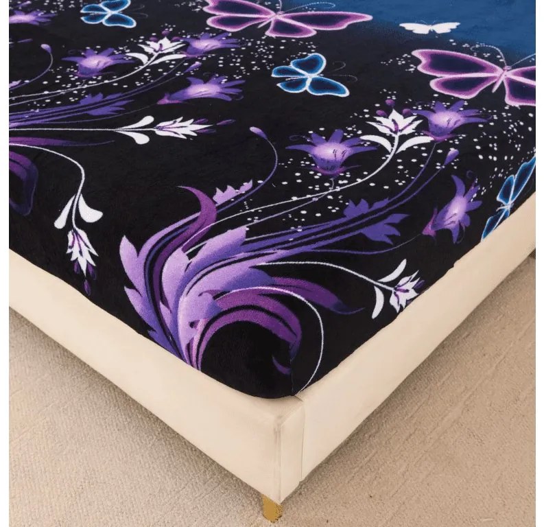 Cearsaf Cocolino microplus cu elastic VIOLET BUTTERFLY 200x200 cm albastru inchis