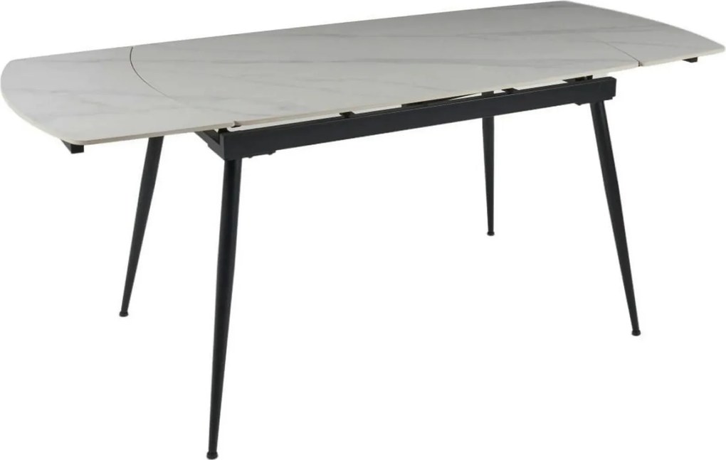 Masa extensibila VELA, alb cu efect de marmura/negru, ceramica/metal,