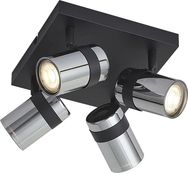 Spot luminos de tavan negru cu sticlă fumurie cu 4 lumini rotativ și înclinabil - Gianni