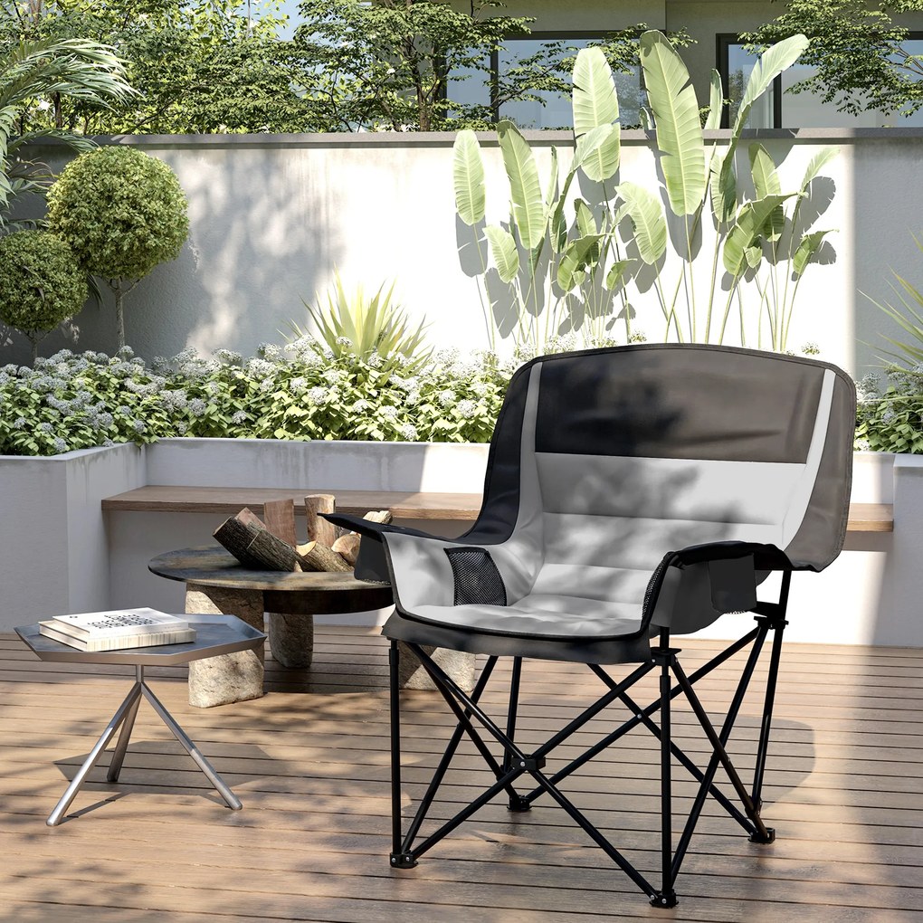 Outsunny Scaun de Camping Pliabil cu 2 Suporturi pentru Pahare și Buzunare Laterale, 99x71x103 cm, Gri | Aosom Romania